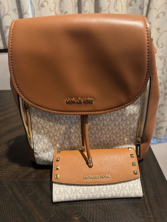 Michael Kors Handbags - Michael Kors Tan Logo Backpack with Matching Wallet